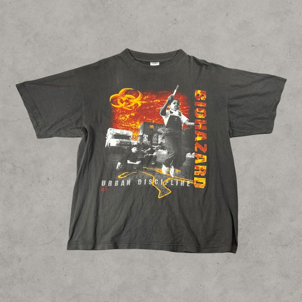 Vintage Biohazard Shirt Mens Large Black Urban Discipline 1992 Urban Chaos 93